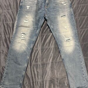 Old Navy Men's Straight Fit Distressed Jeans - Light Blue
